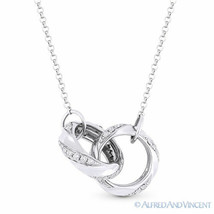 0.27 ct Round Cut Diamond Pave 14k White Gold Double-Ring Pendant Chain Necklace - £540.46 GBP