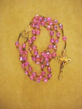 Vintage 1950&#39;s Glass sterling Rosary - Italy pink aurora borealis beads ... - $125.00