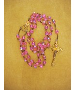 Vintage 1950&#39;s Glass sterling Rosary - Italy pink aurora borealis beads ... - £98.32 GBP
