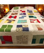 Handmade Patchwork Quilt Cottage Square- Patch Block 101”x 71” Swirling ... - €60,91 EUR