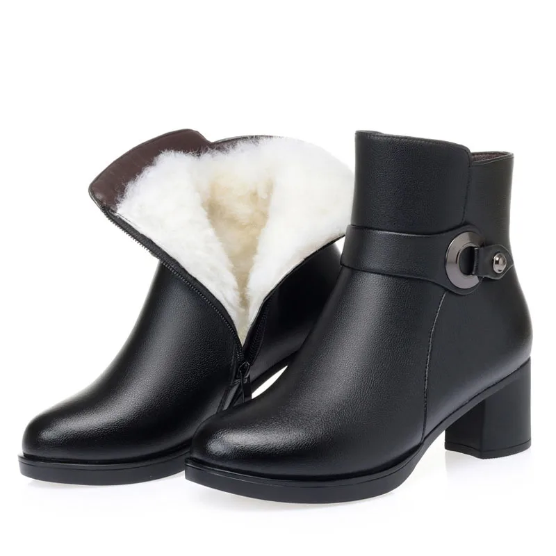 Women Winter Warm Wool Ankle Boots Fashion Round Toe Side Zipper Shearling Fur H - £62.74 GBP