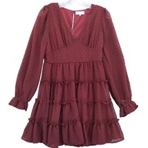 Altar&#39;d State Burgundy Dress Swiss Dot Tiered Long Sleeve Sz M Whimsigoth - £17.87 GBP