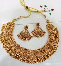 Bollywood Style Gold Plated Choker Necklace Earrings Indian Jewelry Set - £22.77 GBP