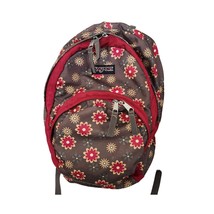 Jansport Large Brown Red Flower Backpack 2 Pocket Hippy Boho  - $16.48