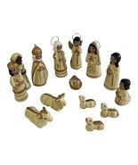 Vintage Hand-Painted 12-Piece Clay Nativity Set – Gold &amp; Cream Folk Art ... - $40.39 CAD