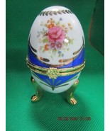 EGG TRINKET BOX FABERGE INSPIRED STYLE 4&quot; TALL FOOTED WILD BOUQUET [FAIR... - $47.06 CAD