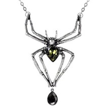 Emerald Venom Spider Pendant Green &amp; Black Crystals Necklace Alchemy Gothic P432 - £55.78 GBP