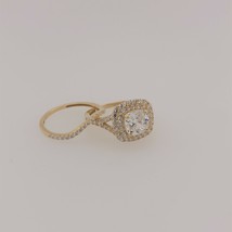 14K Yellow Gold Created Diamond Double Halo Cushion Engagement Ring Set 2.50ctw - £261.14 GBP