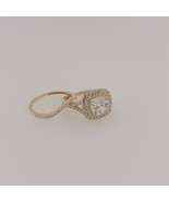 14K Yellow Gold Created Diamond Double Halo Cushion Engagement Ring Set ... - £257.87 GBP