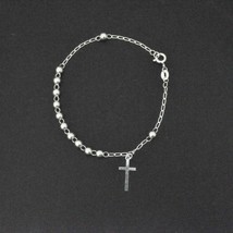 Fine Sterling Silver 925 High Polished Rosary Bead 5MM Cross Bracelet 8&quot; - £34.97 GBP