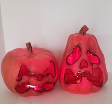 Lot of 2 Halloween Spooky Scary Lighted Pumpkin Jack-o-lanterns Flickering LED - £72.12 GBP