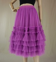 Pink Dot Tiered Tulle Midi Skirt Women Plus Size Ruffle Tulle Skirt image 11
