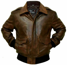 Men&#39;s A-2 Aviator G-1 Bomber Flight Distressed Brown Navy Leather Jacket - £36.18 GBP+