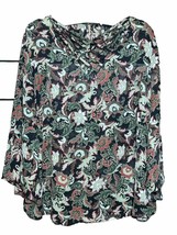 Sami &amp; Jo Size XL Green Floral Laced Neck Flutter Sleeve Blouse Shirt - RB - £9.08 GBP