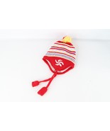 NOS Vintage 90s Youth Fair Isle Geometric Knit Pom Ear Flap Winter Beani... - $24.70