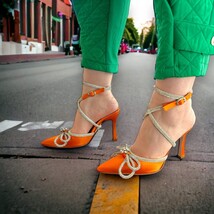 The Floransa Orange Leather Pointy Toe Ankle Strap Women Sandal Final Sale! image 9