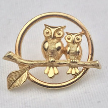 Owls On Branch Pin Brooch Vintage Avon Gold Tone - £7.95 GBP
