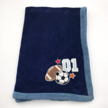 Nojo Baby Blanket Sport Plush 01 Football Soccer Embroidered Blue - $39.99