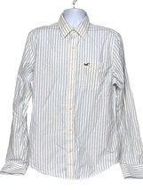 Hollister Mens Button Down Shirt XL White Blue Striped Long Sleeve 100% Cotton - £22.48 GBP