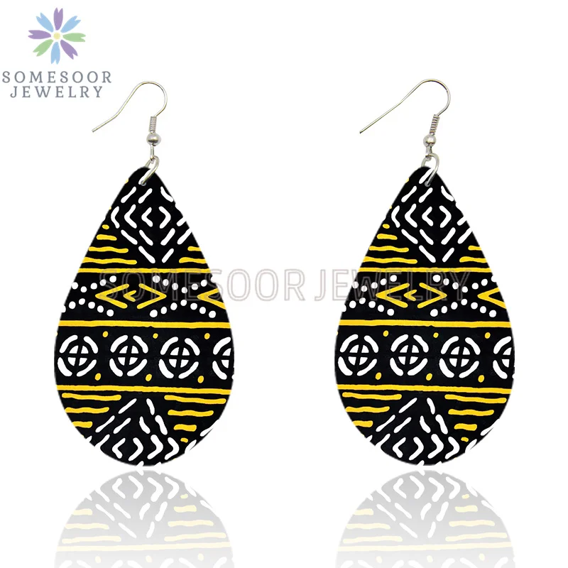 6 pair African Tribal Print Fabric Design Wooden Tear Drop Earrings Afro Ethinc  - £18.24 GBP