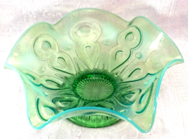Dugan KEYHOLE EAPG Green Opalescent 6 Sided Footed Bowl Very Nice - £28.76 GBP