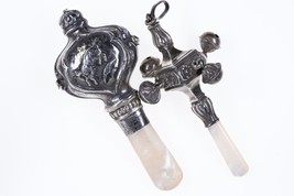 2 Antique Sterling Baby Rattles by Crisford &amp; Norris Ltd c1930 - £229.73 GBP