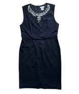 Kate Hill 14 Jeweled Neckline Black Pencil Dress 20s 40s Beaded Collar S... - $24.99