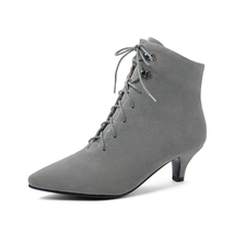  Autumn New Breathable Black Apricot Women Ankle Boots Lace up Med Spike Heels L - £56.79 GBP