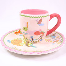 Cracker Barrel Coffee EASTER Mug And Saucer 1 Person Bunny Spring Set Colorful - £7.01 GBP
