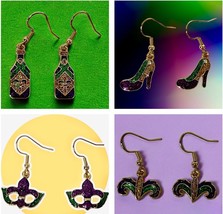 Mardi Gras Glitter Dangle Earrings. Feather Mask, Crown, Shoes, Bottle - €5,08 EUR