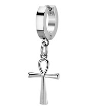 Egyptian Ankh Cross Silver Tone Stainless Steel Helix Huggie Hoop Earring - $10.44