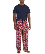 Club Room Men&#39;s Solid Top &amp; Tropical Pants 2-Pc. Pajama Set Jester Red-M... - £18.67 GBP