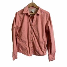 LL Bean Womens Tropicwear Pro Stretch Shirt Sz Large Orange Plaid L/S Zip Pocket - £24.16 GBP