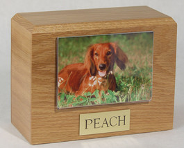 Small 85 Cubic Inches Oak Pet Photo Urn for Ashes with Engravable Nameplate - £114.55 GBP