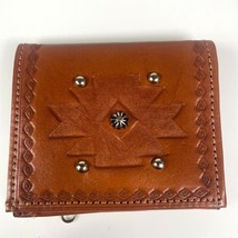 American West Tooled Leather Brown BiFold Wallet Snap Closure Embossed - $19.79