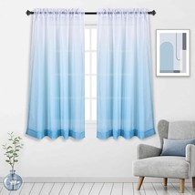 63 Inch Light One Panel Blue And White Ombre Curtain Blue Gradient Semi Sheer - £34.30 GBP