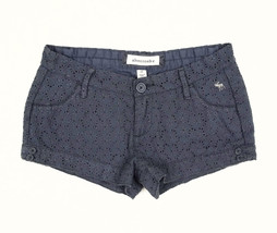 Abercrombie Y2K Girls Eyelet Summer Shorts 12 L Low Rise Blue Gray Embroidered M - £11.60 GBP