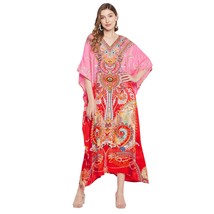 Tribal Printed Pink Polyester Plus Size Kaftan Dress for Women - £13.32 GBP