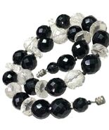 Vintage Faceted Onyx And Crystals Beads Necklace 95 Grams   18”: - €97,78 EUR