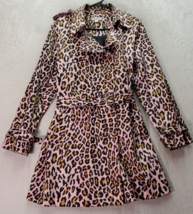 Joan Rivers Rain Coat Women&#39;s M Pink Leopard Print Double Breasted Belted Draped - £27.47 GBP