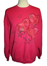 Jerzees Womens Sweatshirt Size X-Large XL Hot Pink Red Heart Gold Glitter - £14.15 GBP