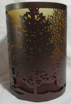 Yankee Candle Large Jar Holder TREES ombre cozy orange to yellow glass &amp; metal - $71.02