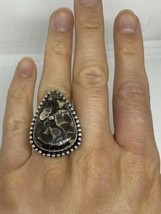 Vintage Silber Original Braune Fossil Achat Ring Mit - £98.91 GBP
