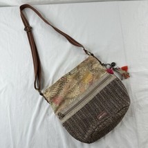 SAKROOTS ARTIST CIRCLE Brown Tropical SOFT BUCKET SLOUCH CROSSBODY BAG G... - $24.75