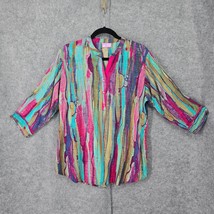 Vintage 70s Prime Creation Blouse Women 2XL Multicolor Bright 3/4 Sleeve Hippy - $17.75