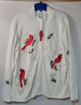 Cardinal Red Bird Sweater Zip Front Tiara International Christmas Collection XL - $21.47