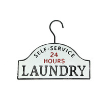 24 Hour Self Service Laundry Vintage Look Hand Painted Metal Sign Wall Hanging - £23.35 GBP