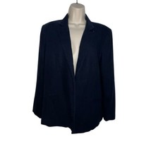 MNG BY MANGO BASICS NAVY BLUE LINEN BLEND OPEN BLAZER JACKET WOMEN SIZE ... - $14.11