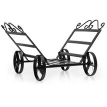 Firewood Rack Decorative Rustproof Steel Fireplace Log Holder with Wheels - $57.17
