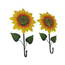 Set of 2 Metal Sunflower Decorative Wall Hook Flower Hanging Home Decor Art - £22.88 GBP